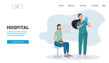 the doctor at the reception of patients puts on gloves the inscription hospital. Vector illustration