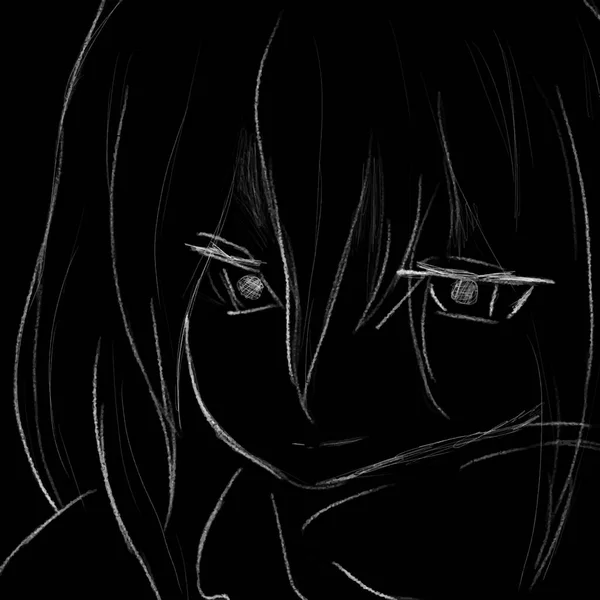 Anime Girl Posing Camera Drawn White Pencil Dark Background Vector — Vector de stock