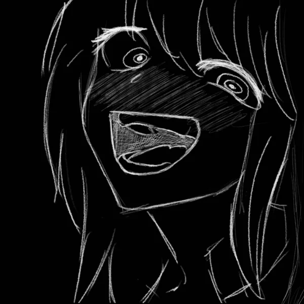 Anime Girl Posing Camera Drawn White Pencil Dark Background Vector — 图库矢量图片
