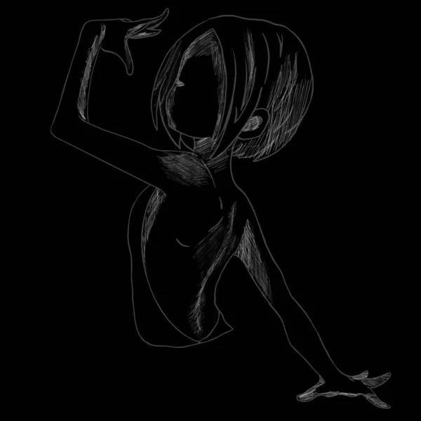 Аніме Дівчина Позує Камеру Намальована Білим Олівцем Темним Тлом Векторні — стоковий вектор