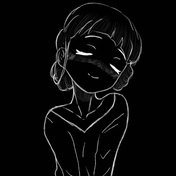 Anime Girl Posing Camera Drawn White Pencil Dark Background Vector — Stockvektor