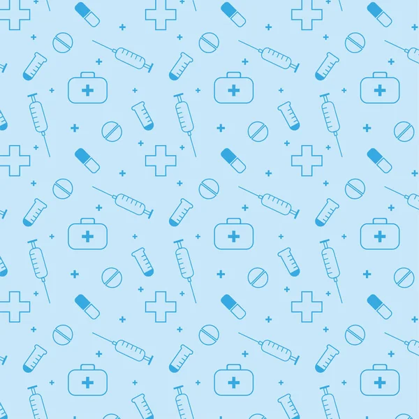 Medical Pattern Images Syringe First Aid Kit Pills Cross Test — Stok Vektör