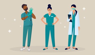 The doctor and nurses are standing in the hospital and waiting for work Vector Illustration