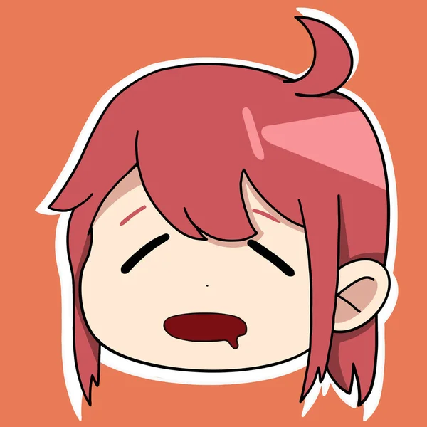 Anime Sticker Girl Face Different Emotions Her Face Red Hair — Stok Vektör