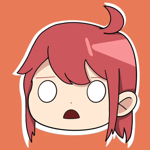 Anime Sticker Girl Face Different Emotions Her Face Red Hair — 图库矢量图片