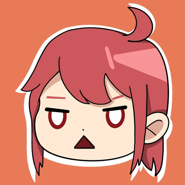 Anime Sticker Girl Face Different Emotions Her Face Red Hair — Vetor de Stock