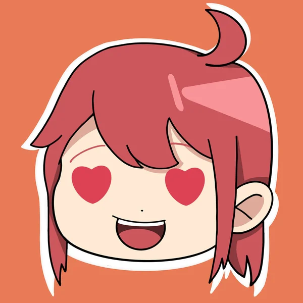 Anime Sticker Girl Face Different Emotions Her Face Red Hair — ストックベクタ