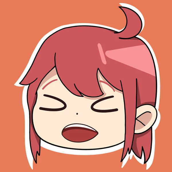 Anime Sticker Girl Face Different Emotions Her Face Red Hair — Stok Vektör