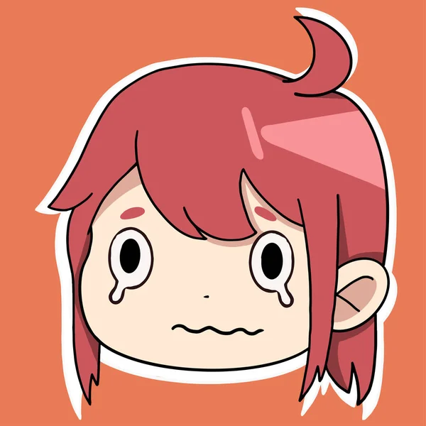 Anime Sticker Girl Face Different Emotions Her Face Red Hair — Stok Vektör