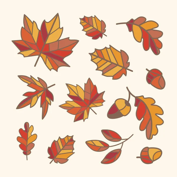 Set Bright Autumn Leaves Vector Mosaic Vector Illustration — Stockvektor