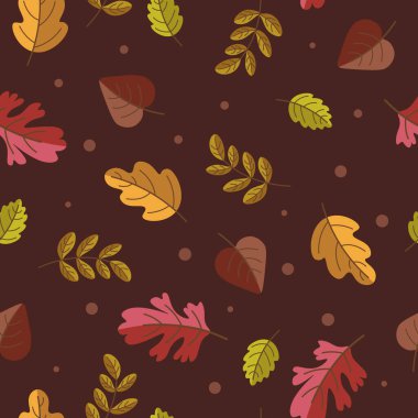 Collection of flat autumn patterns with colorful leaves. Vector illustration