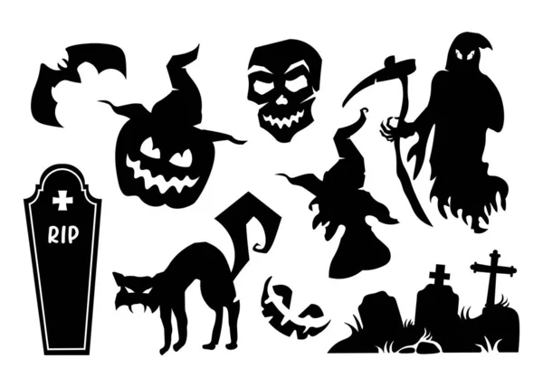Halloween Graveyard Cat Pack Vectror Silhouette Collection Vector Illustration — 图库矢量图片