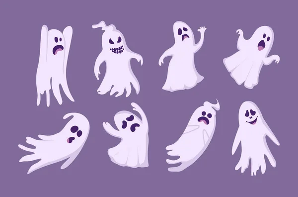 Collection Vector Illustration Halloween Ghosts Pack Vector Illustration — 스톡 벡터