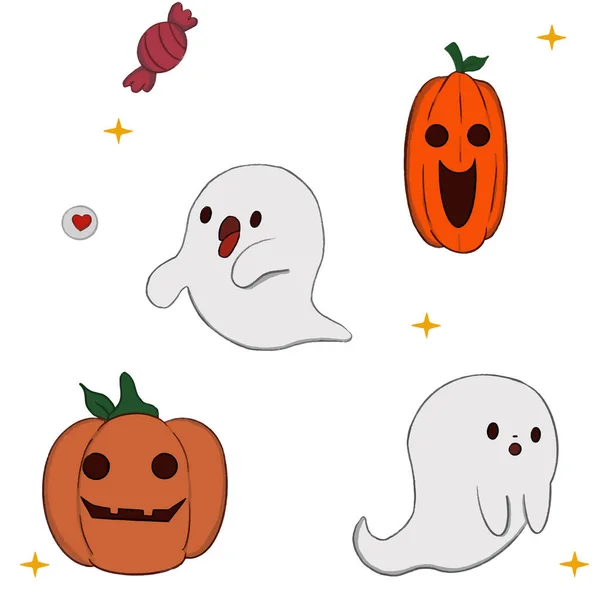 Conjunto Fotos Halloween Calabaza Fantasma Dulce Ilustración Ilustración Vectorial — Vector de stock