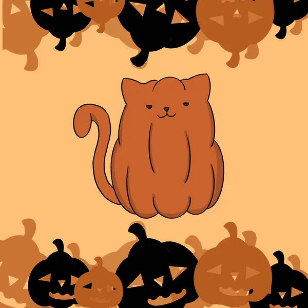 Котячий Гарбуз Тлі Ілюстрації Гарбуза Векторні Ілюстрації — стоковий вектор