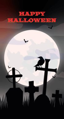 Cadılar Bayramı bayrağı, ay mezarları ve taçla birlikte. Vektör illüstrasyonu