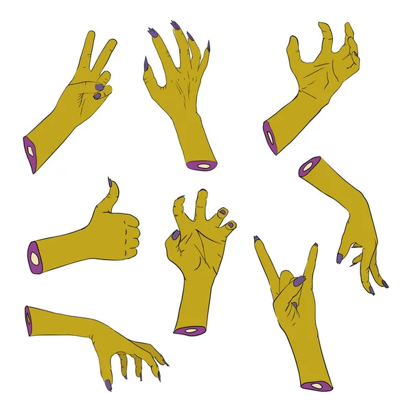 Halloween Zombie Hands Collection Pack Ilustração Vetorial Ilustração Vetorial — Vetor de Stock