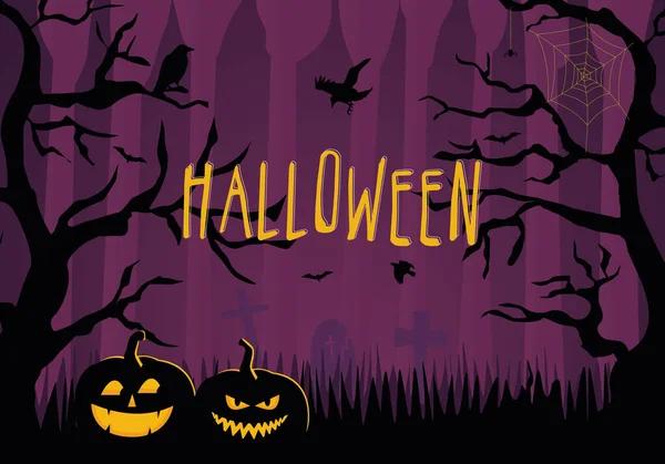 Effrayant Halloween Étrange Bois Greating Image Illustration Arrière Plan Illustration — Image vectorielle