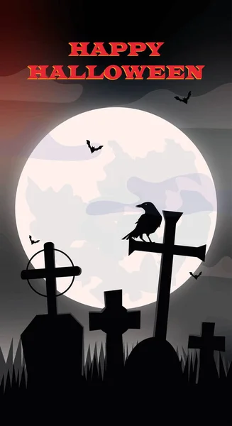 Halloween Prapor Měsíčními Hroby Korunou Vektorová Ilustrace — Stockový vektor