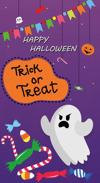 Halloween Banner Tricksen Oder Mit Gespenstern Und Bonbons Verwöhnen Vektorillustration — Stockvektor