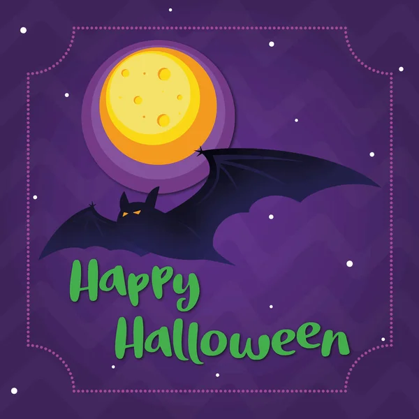 Tarjeta Felicitación Halloween Con Luna Murciélago Ilustración Vectorial — Archivo Imágenes Vectoriales