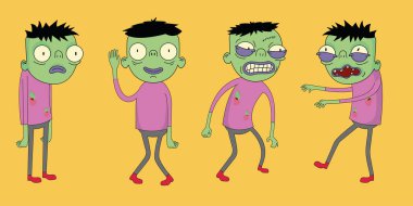 Cadılar Bayramı çizgi filmi zombi çizimi portakal rengi. Vektör illüstrasyonu