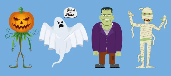 Caractères Halloween Emballent Dans Vecteur Withe Fantôme Mummi Illustration Vectorielle — Image vectorielle