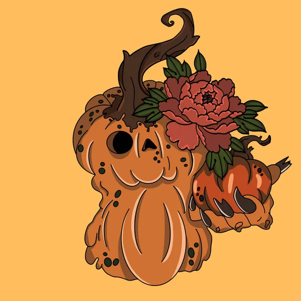 Zucca Mostro Tenendo Zucca Mano Halloween Illustrazione Illustrazione Vettoriale — Vettoriale Stock