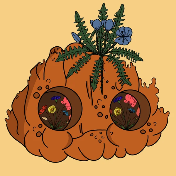 Niedlichen Monster Kürbis Mit Blumen Halloween Illustration Vektorillustration — Stockvektor