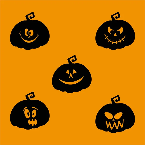 Gruselige Kürbisfratzen Halloween Haben Einen Orangefarbenen Hintergrund Vektorillustration — Stockvektor