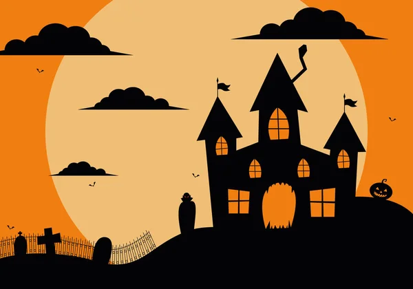 Halloween Mörk Skrämmande Konstigt Hus Illustration Och Vektor Vektorillustration — Stock vektor