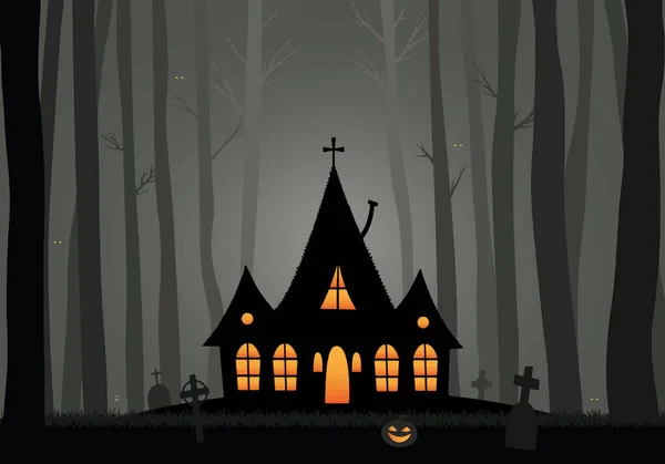 Halloween Scary Dark House Dark Forest Vector Illustration — Stock Vector