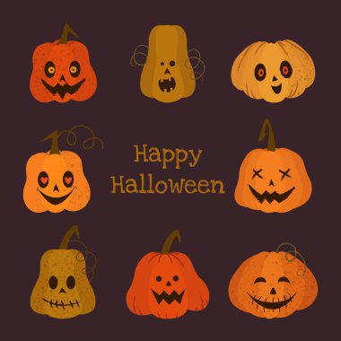 Cadılar bayramı için tatlı balkabağı koleksiyonu. Vektör illüstrasyonu