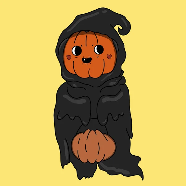 Pumpkin Death Costume Picking Candy Halloween Illustration Vector Illustration — Stock Vector