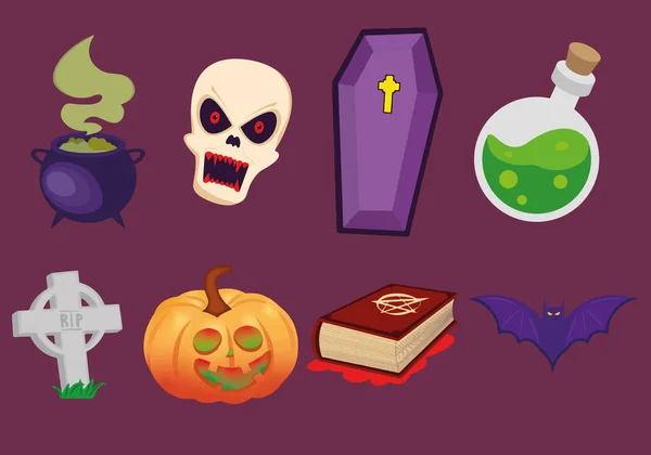 Los Atributos Halloween Empaquetan Ilustración Vector Ilustración Vectorial — Vector de stock