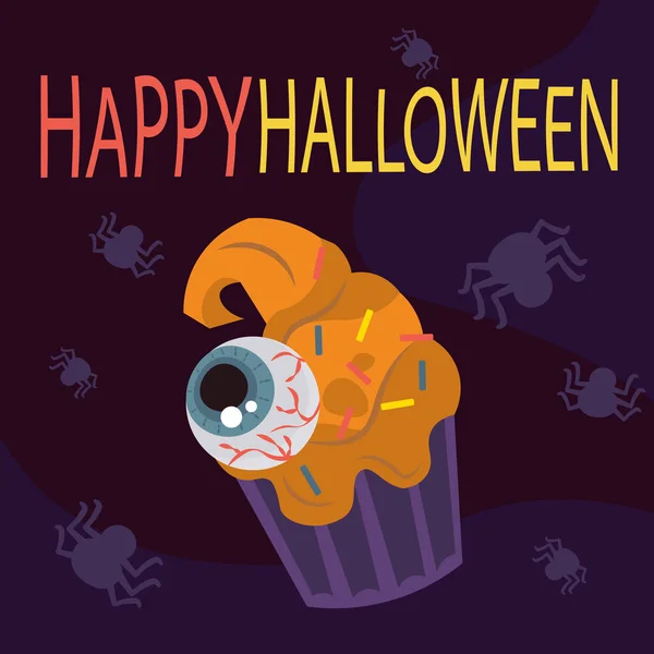 Tarjeta Cuadrada Con Pastel Ojo Feliz Vector Halloween Ilustración Vectorial — Archivo Imágenes Vectoriales