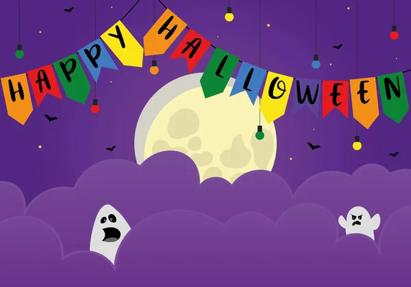 Tarjeta Felicitación Feliz Halloween Con Banderas Luna Ilustración Vectorial — Archivo Imágenes Vectoriales