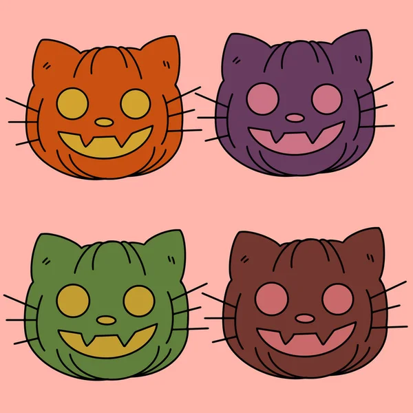 Straszny Kot Dynia Szczęśliwy Wektor Ilustracji Halloween Ilustracja Wektora — Wektor stockowy