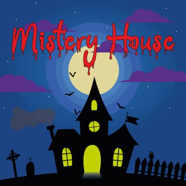 Karanlık Ev illüstrasyonlu bir Cadılar Bayramı kartı. Vektör illüstrasyonu