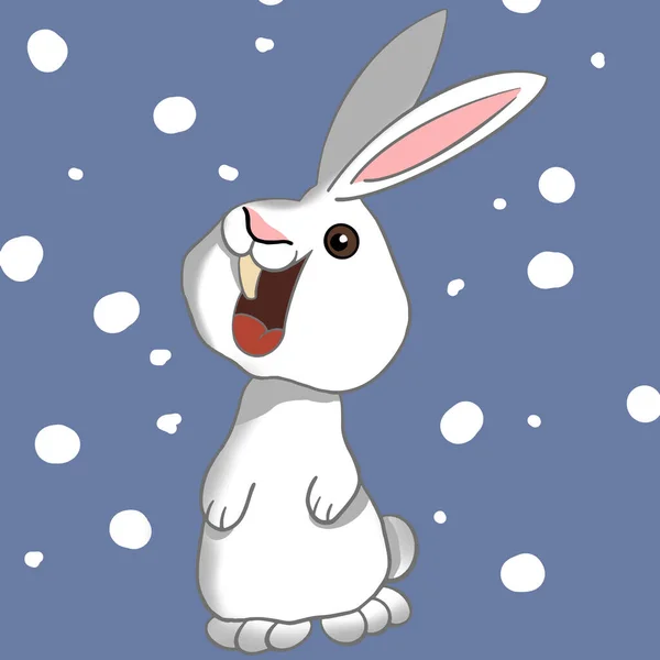 Conejo Regocija Ilustración Navidad Nieve Feliz Año Nuevo Ilustración Vectorial — Archivo Imágenes Vectoriales