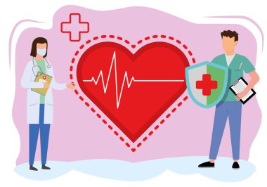 İnsan sağlığını ve hayatını koruyan doktorlar. Vektör illüstrasyonu