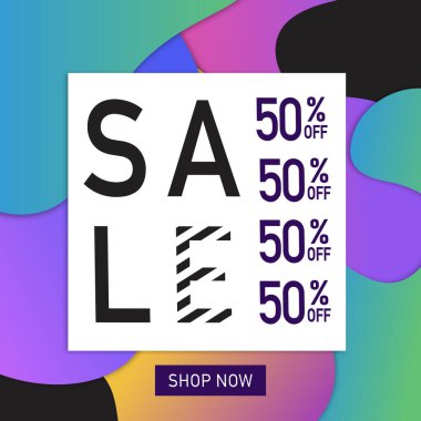 Parlak gradyan illüstrasyonlu kare satış afişi. Vektör illüstrasyonu