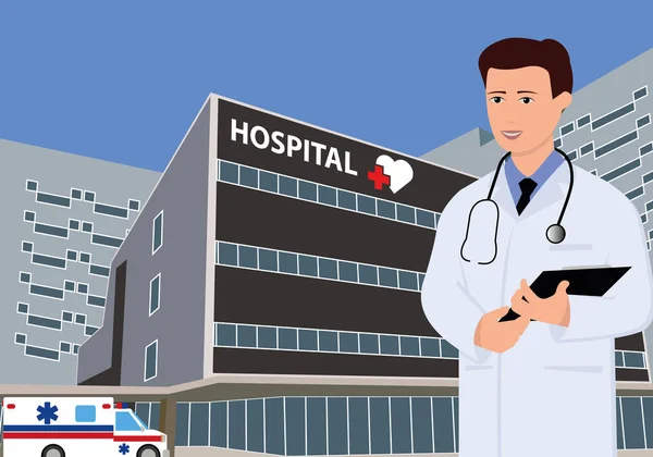 Médico Perto Por Uma Ilustração Hospital Ilustração Vetorial —  Vetores de Stock