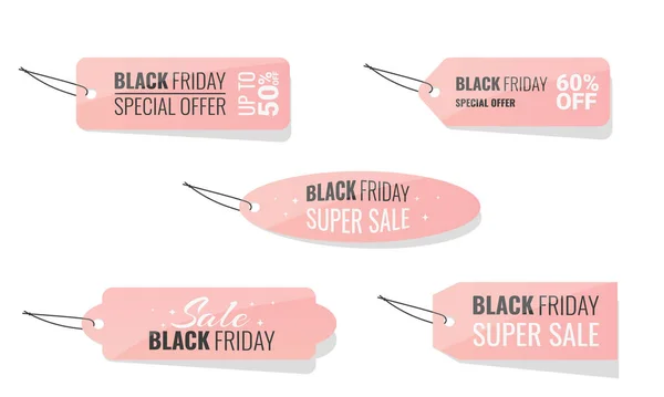 Set Black Friday Sale Labels Different Shapes Pink Color Vector — Stock Vector