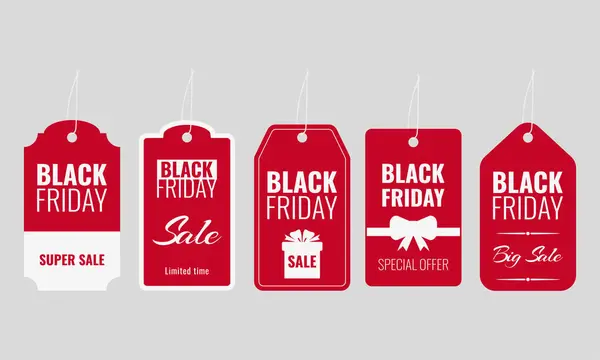 Set Black Friday Sale Labels Different Shapes Red White Palette — Stock Vector