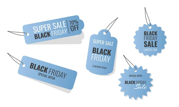 Set Labels Black Friday Sale Different Shapes Blue Vector Illustration — Stock Vector
