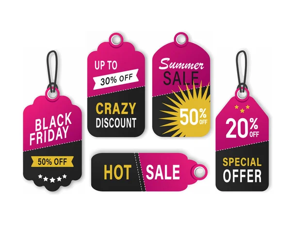 Set Pink Sale Banners Price Tags Discount Black Friday Vector — Stock Vector