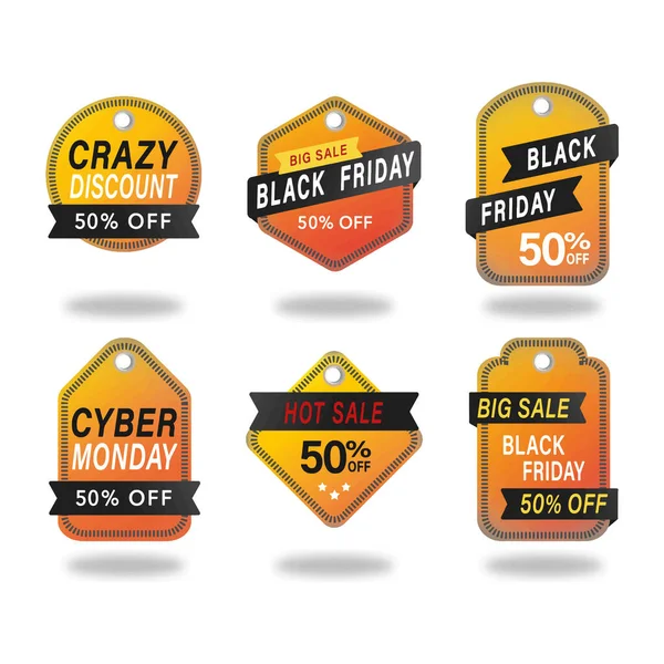 Set Yellow Sale Banners Price Tags Discount Black Friday Vector — Stock Vector