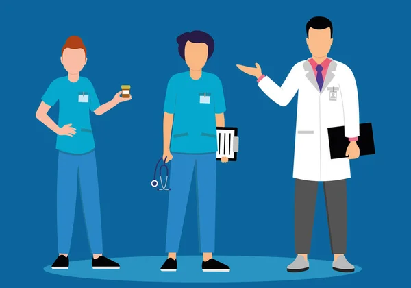 Médicos Enfermeiros Fundo Azul Ilustração Vetorial — Vetor de Stock