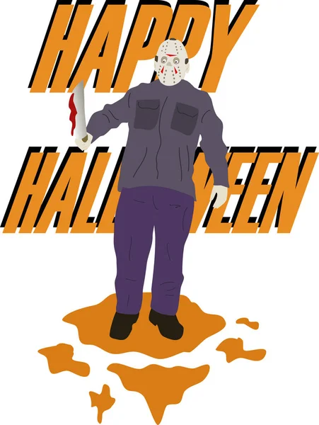 Feliz Cartão Halloween Com Assassino — Vetor de Stock